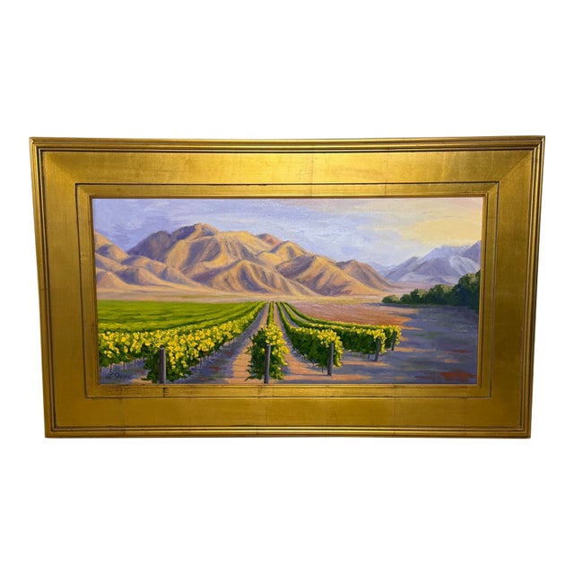 Laurel Sherrie Signed Rancho Sisquoc Flood Family Vineyard Memories of Foxen of Canyon California Oil Painting 2005 Framed Santa Barbara County For Sale