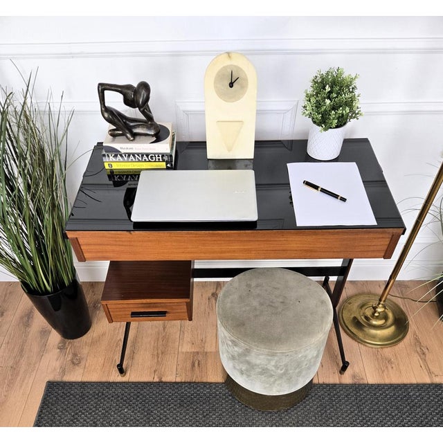 Vintage Art Deco Italian Metal and Glass Desk, 1940s For Sale - Image 4 of 10