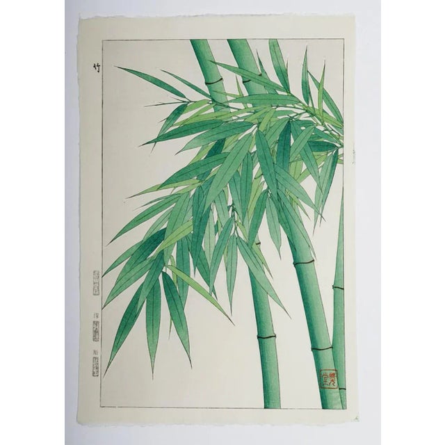 Paper Vintage 1950's Japanese Woodblock Kawarazaki Shodoo Bamboo Print For Sale - Image 7 of 8