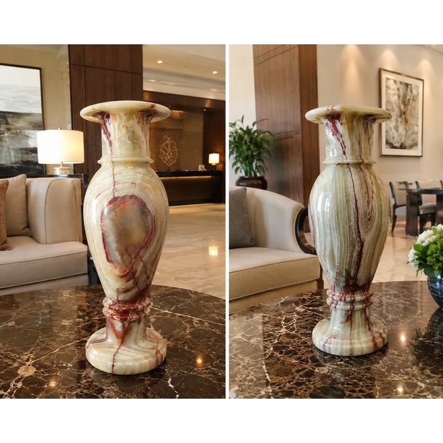Contemporary Rare Onyx Marble Floor Vase – 24" X 8" Decorative Vase by Zarva Stone For Sale - Image 3 of 13