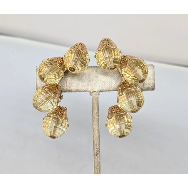 1950s Vintage 1950s Signed Napier Yellow Disco Ball Clip Earrings-2 Pieces For Sale - Image 5 of 12