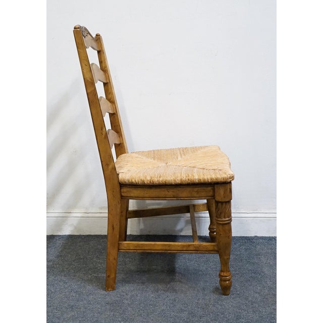 Wood High End Vintage Solid Rubberwood Country French Ladderback Dining Side Chair W. Rush Seat For Sale - Image 7 of 10