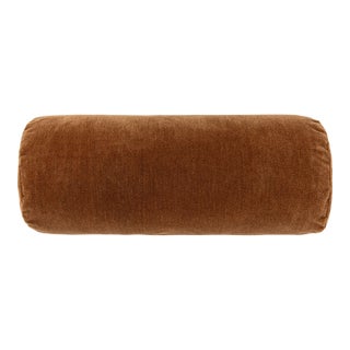 Scalamandre 21" x 7" Tudor Velvet Bolster Pillow in Walnut For Sale