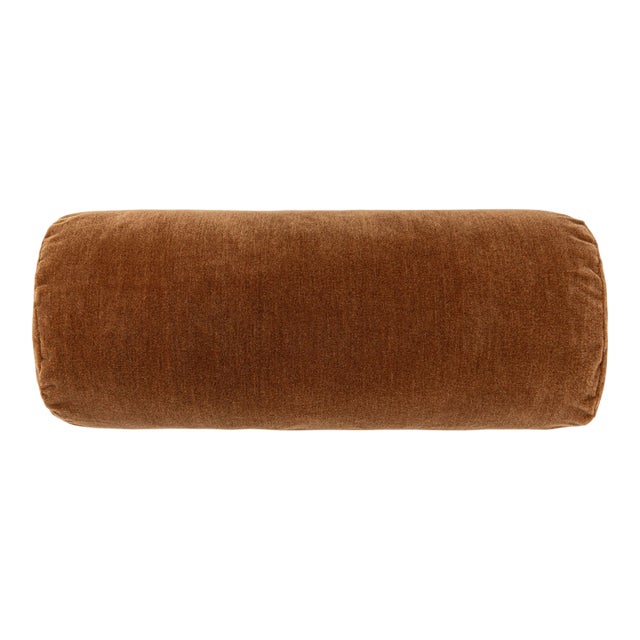 Scalamandre 21" x 7" Tudor Velvet Bolster Pillow in Walnut For Sale
