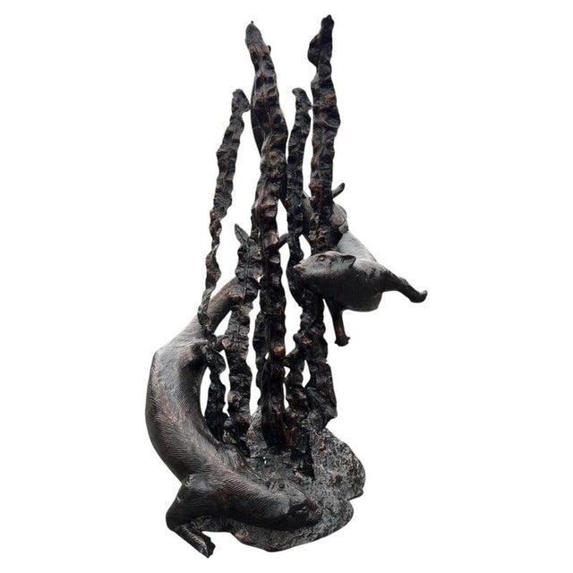 Bronzed Metal Swimming Otters in Kelp Garden Fountain Sculpture For Sale - Image 16 of 16