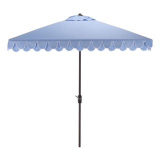 Elegant Valance 7.5 Ft Square Umbrella, Baby Blue With White Trim For Sale