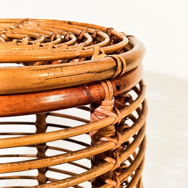 French Riviera Style Rattan Stool or Basket by Tito Agnoli, Italy, 1970s For Sale - Image 10 of 13
