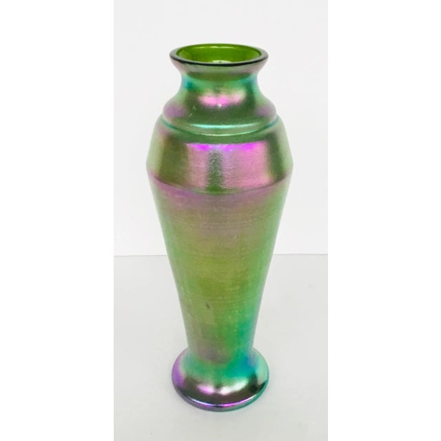 1930s Vintage 1930’s Green Iridescent Kralik Czech Art Glass Vase For Sale - Image 5 of 5