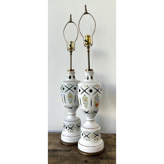 Vintage Cut Colored Glass Lamps - A Pair For Sale - Image 4 of 12