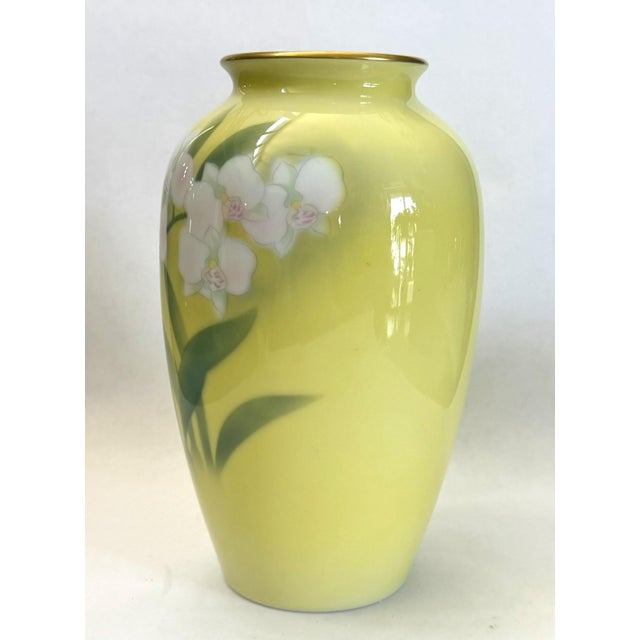 Fukugawa Seiji Arita Ware Yellow Vase With Phalaenopsis For Sale - Image 10 of 16