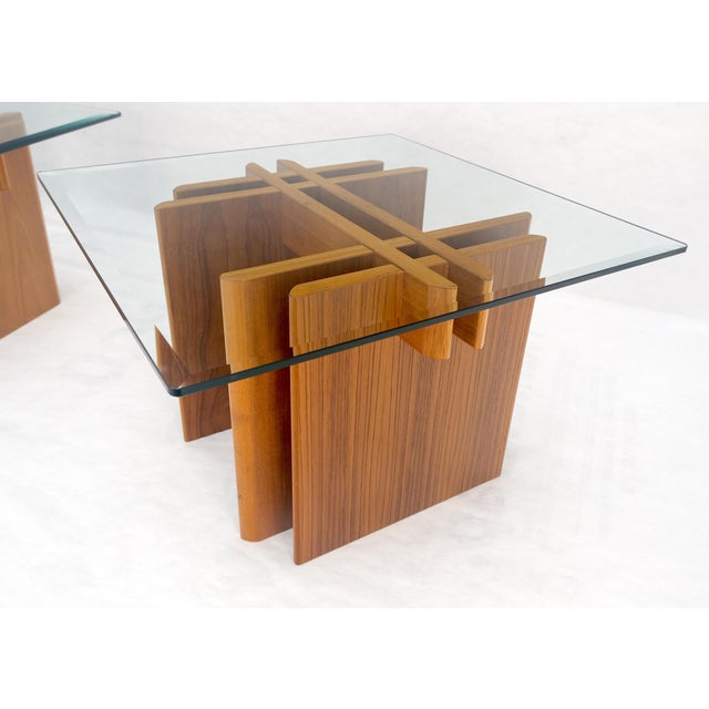 Pair Danish Teak Mid Century Modern Glass Tops End Side Lamp Tables Stands Mint For Sale - Image 12 of 18
