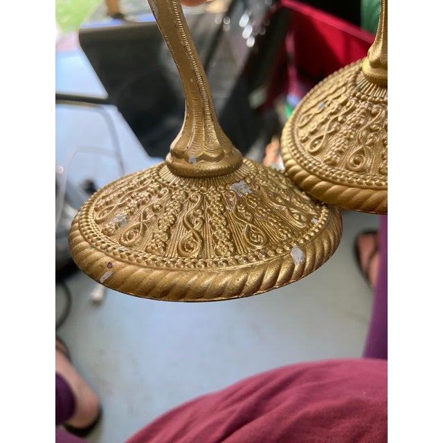 Vintage Ornate 1968 Brass Metal Bathroom Towel Rod End Caps - a Pair For Sale - Image 10 of 11