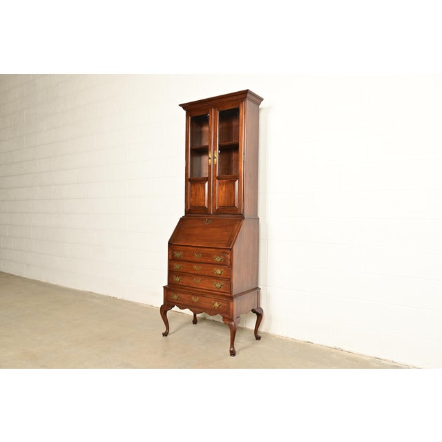 Ethan Allen Georgian Cherry Wood Bureau With Drop Front Secretary Desk and Bookcase Hutch, Circa 1970s For Sale - Image 14 of 14