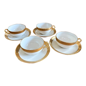 Mid 20th Century Limoges Teacups and Saucers Set- 8 Pieces