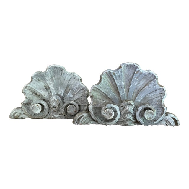 Antique 18th Century French Rococo Carved Wood Sea Shell Form Architectural Cornice Elements - A Pair For Sale