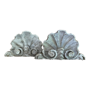 Antique 18th Century French Rococo Carved Wood Sea Shell Form Architectural Cornice Elements - A Pair