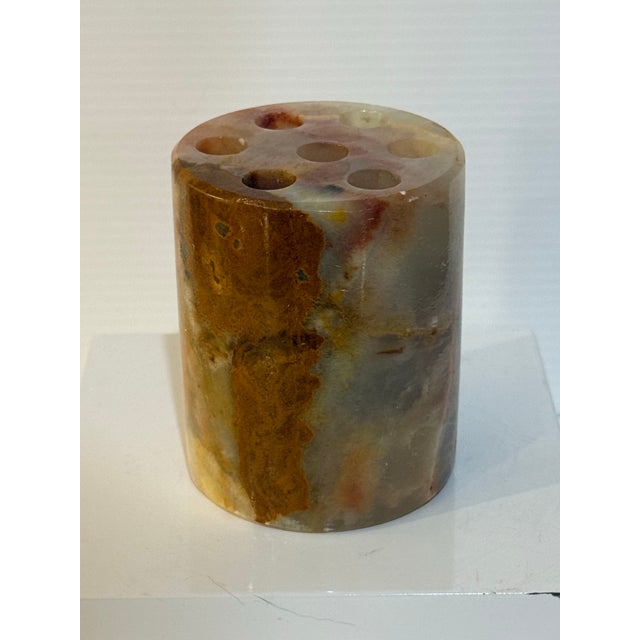 Taupe Vintage Mexican Onyx Stone Pen Holder / MCM Desk Accessory For Sale - Image 8 of 12