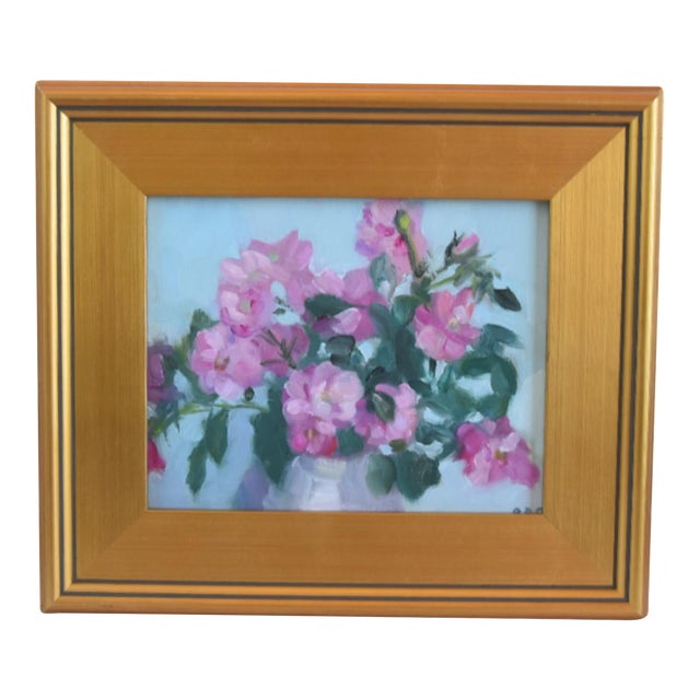 Impressionist Pastel Floral Bouquet Floral Painting Including the Antiqued Gold Wood Frame For Sale
