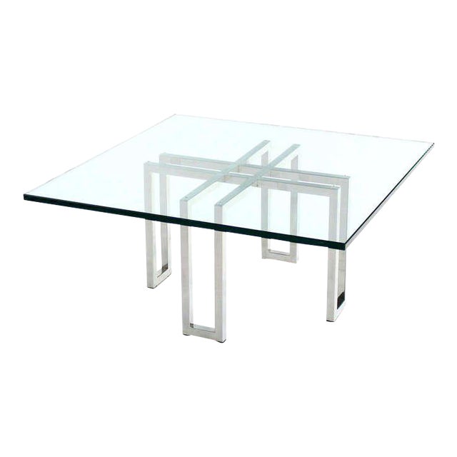 Mid 20th Century Vintage Chrome Base and Square Glass-Top Coffee Table For Sale - Image 11 of 11