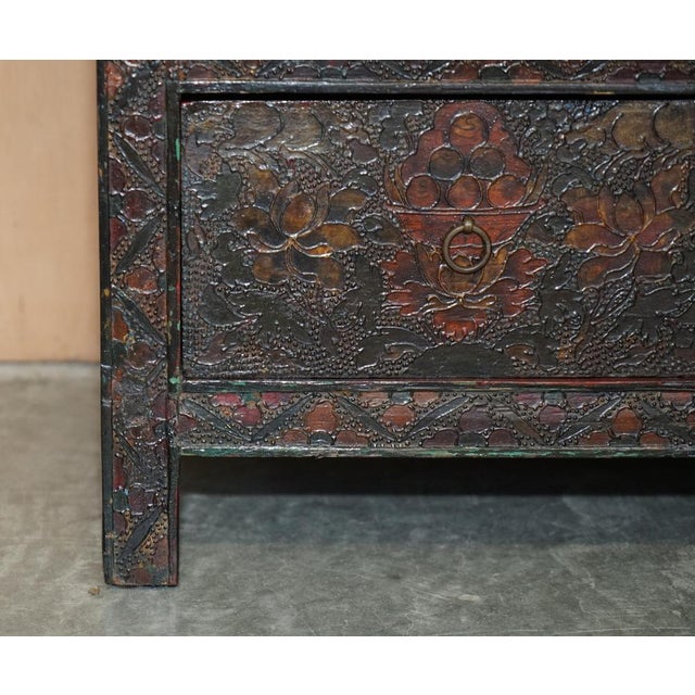 Wood Antique Tibetan Chinese Deer & Flower Polychrome Painted Altar Sideboard For Sale - Image 7 of 18