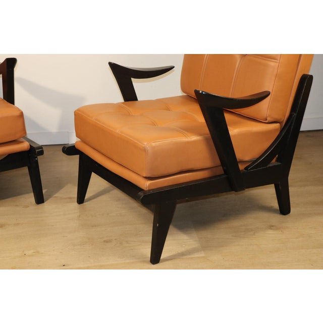 Vintage Armchair in Black Wood and Caramel Leather, 1950s For Sale - Image 9 of 18