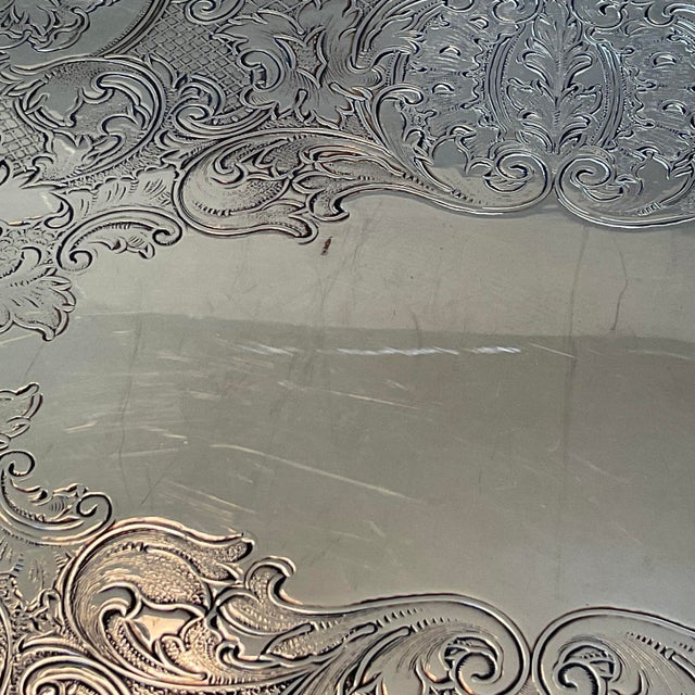 Mid Century Wallace Silverplate Engraved Serving Tray With Handles, 23.5” For Sale - Image 16 of 16