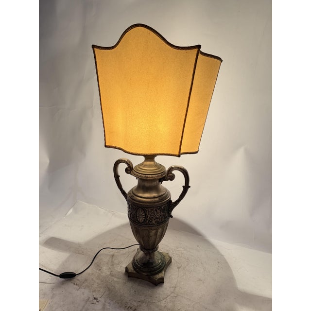 Antique Brass Table Lamp with Silk Shade, 1890s For Sale - Image 17 of 18