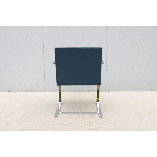 Ludwig Mies Van Der Rohe Brno Flat Bar Chair in Indigo Blue Vinyl by Gordon For Sale - Image 11 of 18