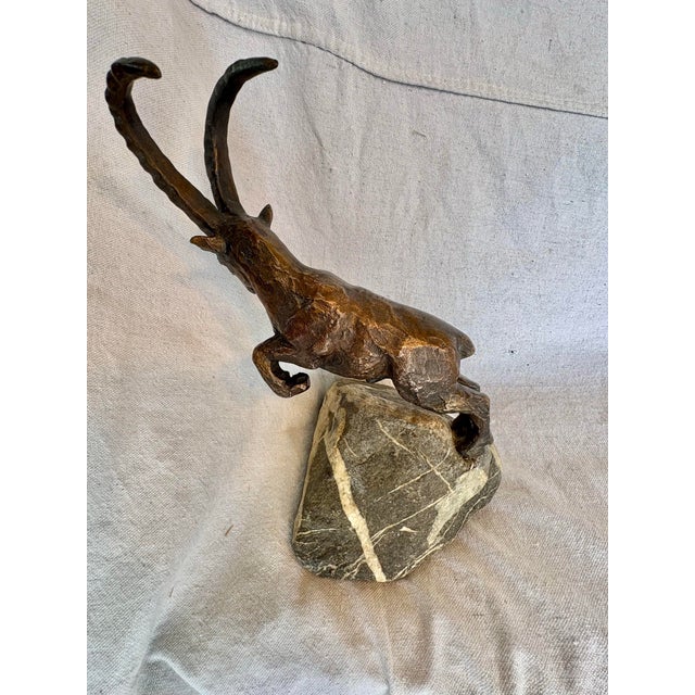 Mid 20th Century 20th Century French Charles Reussner Bronze Ibex Sculpture For Sale - Image 5 of 12