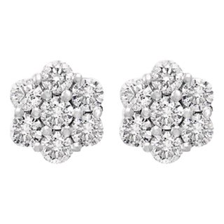 3.5 Carat, 7 Diamond Floral Cluster Flower Stud Earrings in 14 Karat White Gold For Sale