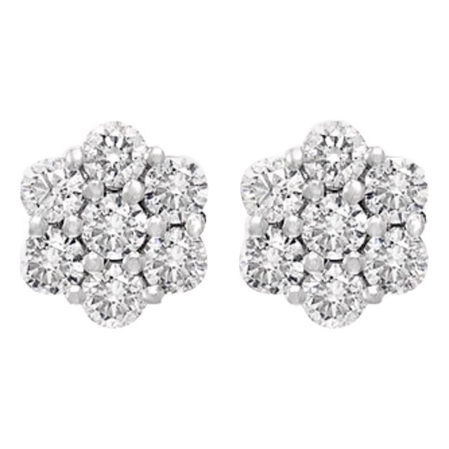 3.5 Carat, 7 Diamond Floral Cluster Flower Stud Earrings in 14 Karat White Gold For Sale
