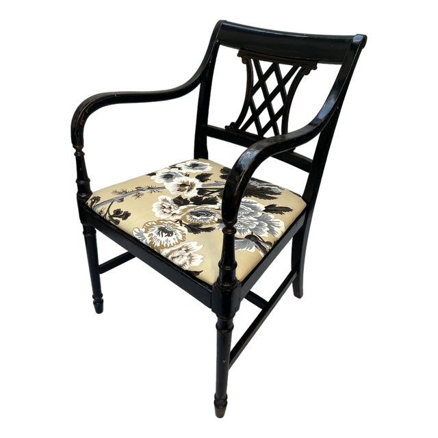 Pyne Hollyhock Chintz Black Neoclassical Armchair For Sale
