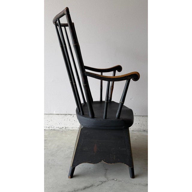 19thc New England Hand made wooden black Windsor chair. Circa 1840-1860. Wonderful black paint. Original condition. High...
