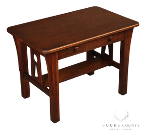 Antique Mission Oak Arts & Crafts Writing Desk With Drawer And Cutout Sides