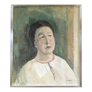 Mid-Century Modern 'Agnes' Vintage Original Swedish Expressive Figurative Portrait Oil Painting, Framed For Sale