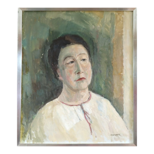 Mid-Century Modern 'Agnes' Vintage Original Swedish Expressive Figurative Portrait Oil Painting, Framed
