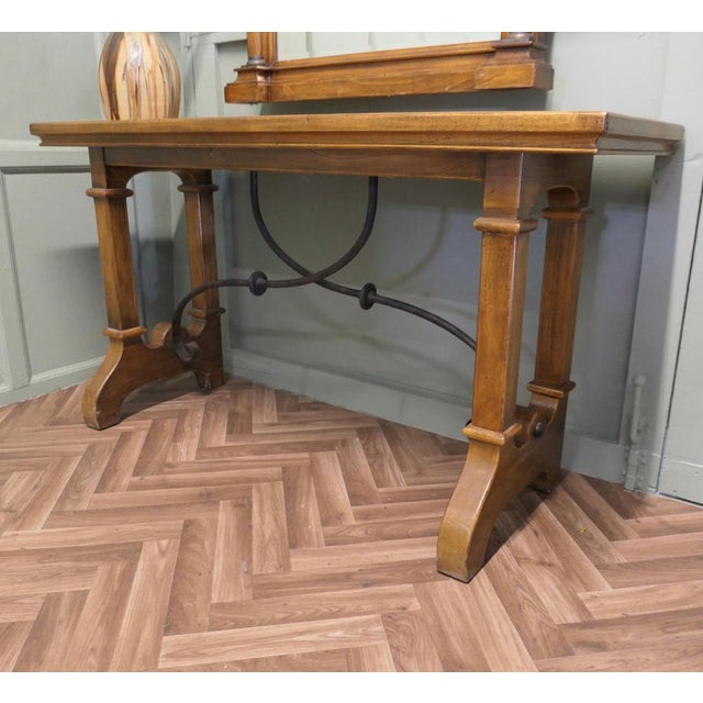 Arts and Crafts Golden Oak Console and Mirror, 1920s, Set of 2 For Sale - Image 6 of 9