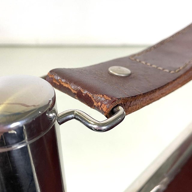 Italian Modern Brown Leather Chairs with Chromed Steel Structure, 1970s, Set of 4 For Sale - Image 12 of 18