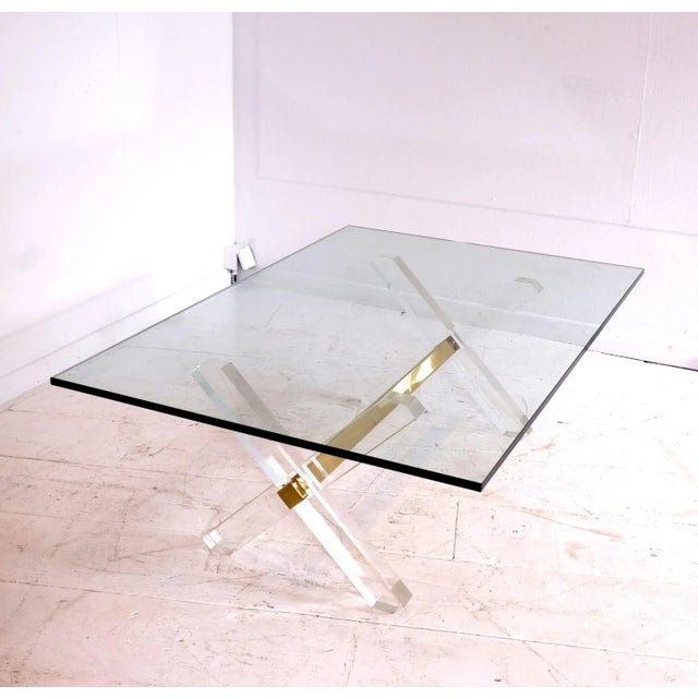 Gold French Gilt Brass, Acrylic Glass & Glass Coffee Table, 1980s For Sale - Image 8 of 9