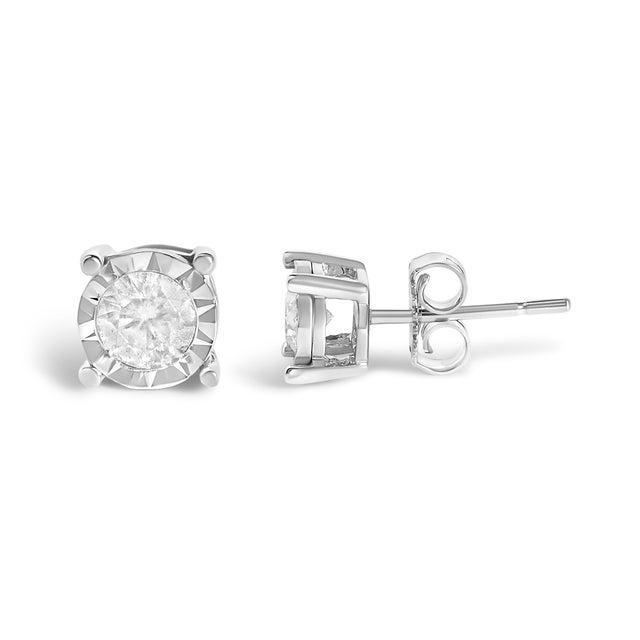 Contemporary .925 Sterling Silver 1/2 Cttw Near Colorless Round Brilliant-Cut Diamond Miracle-Set Stud Earrings (H-I Color, I2-I3 Clarity) For Sale - Image 3 of 5