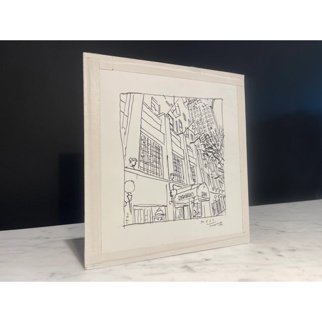 . Pen & ink on paper of iconic landmarks in NYC - Keen's Steakhouse . Drawing noted 'For P & C' . Signed & dated by artist...