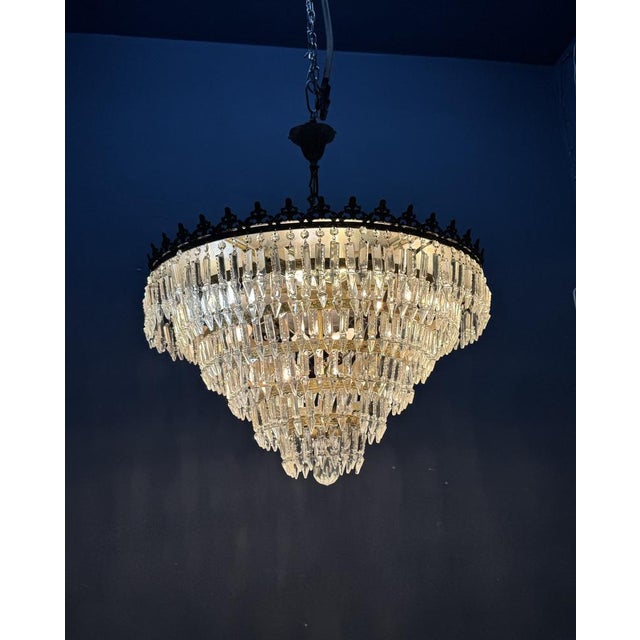 Bronze and Crystal Chandelier, Italy, 1950s For Sale - Image 4 of 11