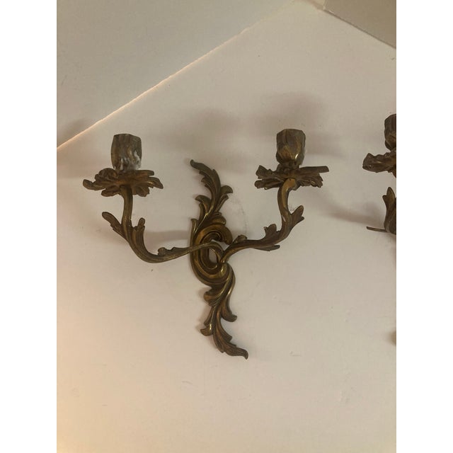 French Louis XV Bronze Detailed Candle Wall Sconces - A Pair For Sale - Image 9 of 9