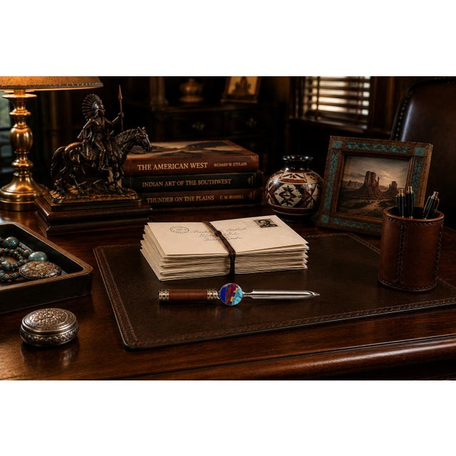 David Rosales Letter Opener Leather Gemstone Navajo Southwest Crafted For Sale - Image 4 of 12
