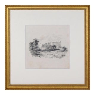 19th Century Antique English Graphite Landscape Drawing With Castle For Sale