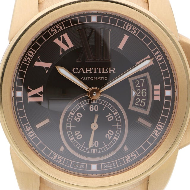 Contemporary Cartier Calibre De Cartier W7100040 Chocolate Dial 18k Rose Gold Watch Full Set For Sale - Image 3 of 18