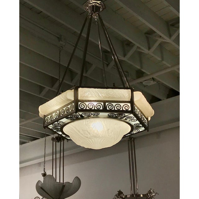 Art Deco French Art Deco Hexagonal Chandelier by Schneider For Sale - Image 3 of 13