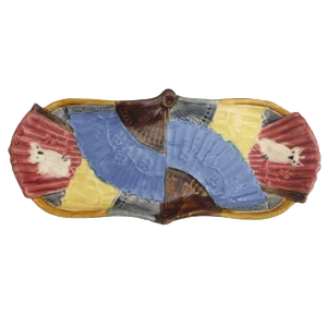 19th Century Aesthetic Movement Majolica Fans and Owls Platter