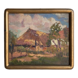 Small Impressionist Rural Landscape, Original Vintage Polish Oil Painting, 1930s For Sale