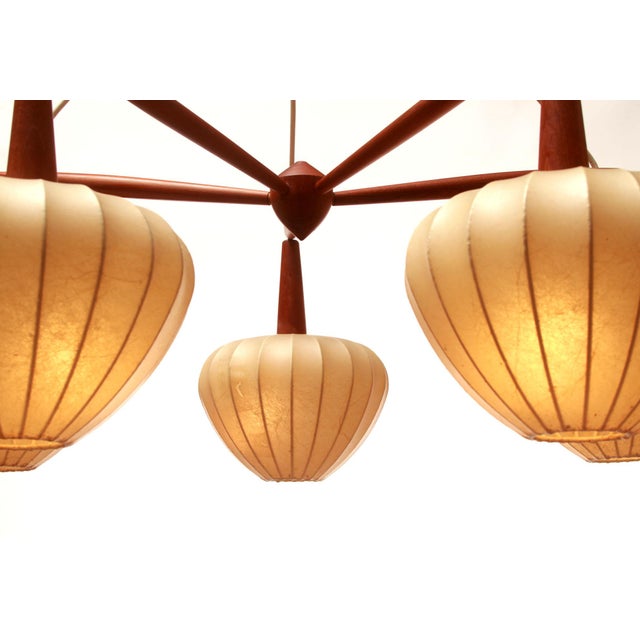 5-Flame Cocoon Lamp in Teak, 1965 For Sale - Image 10 of 14